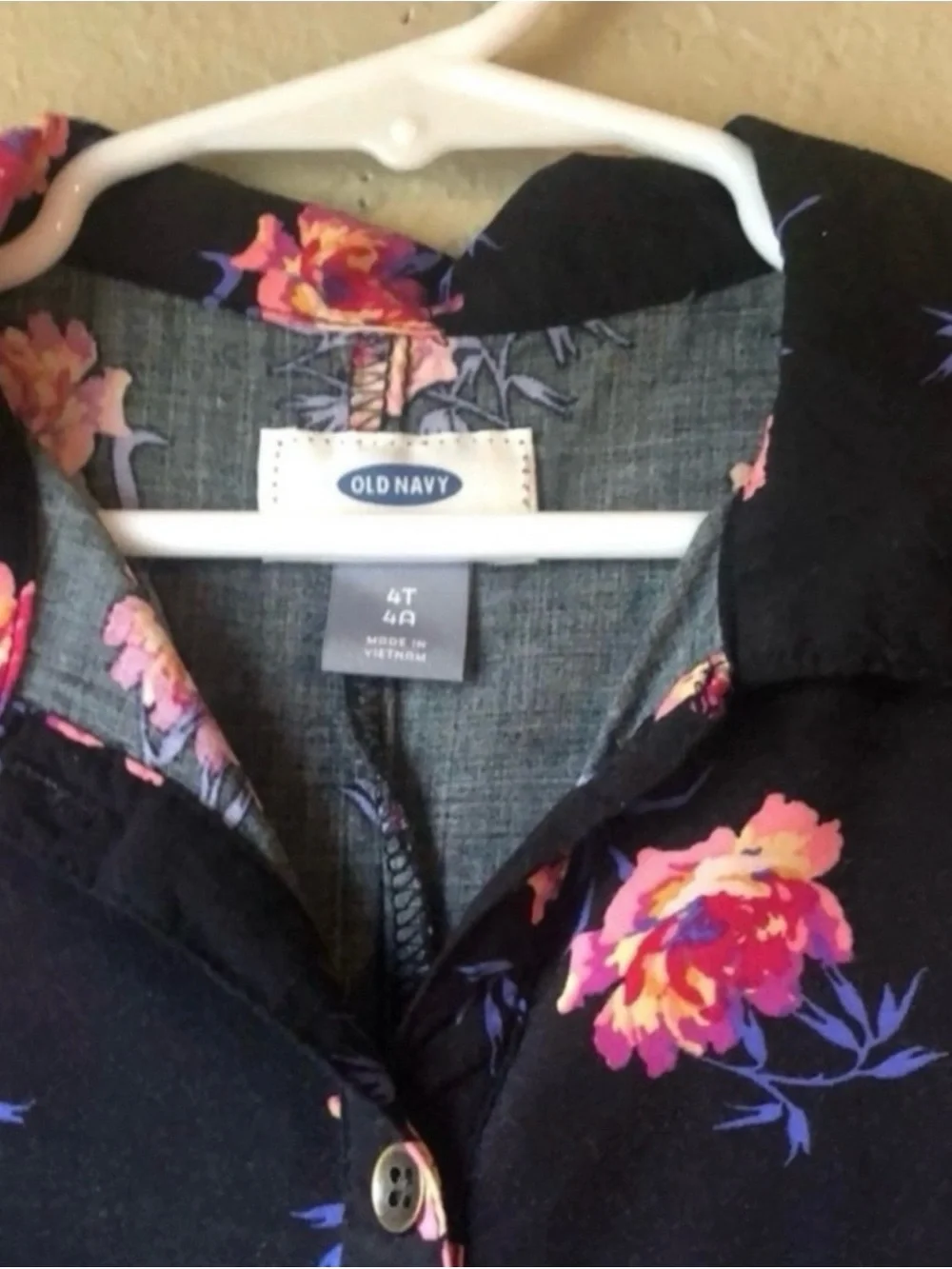 Old Navy Dress Girls Black Floral Long Sleeve Button Down Dress Toddler Girls 4T